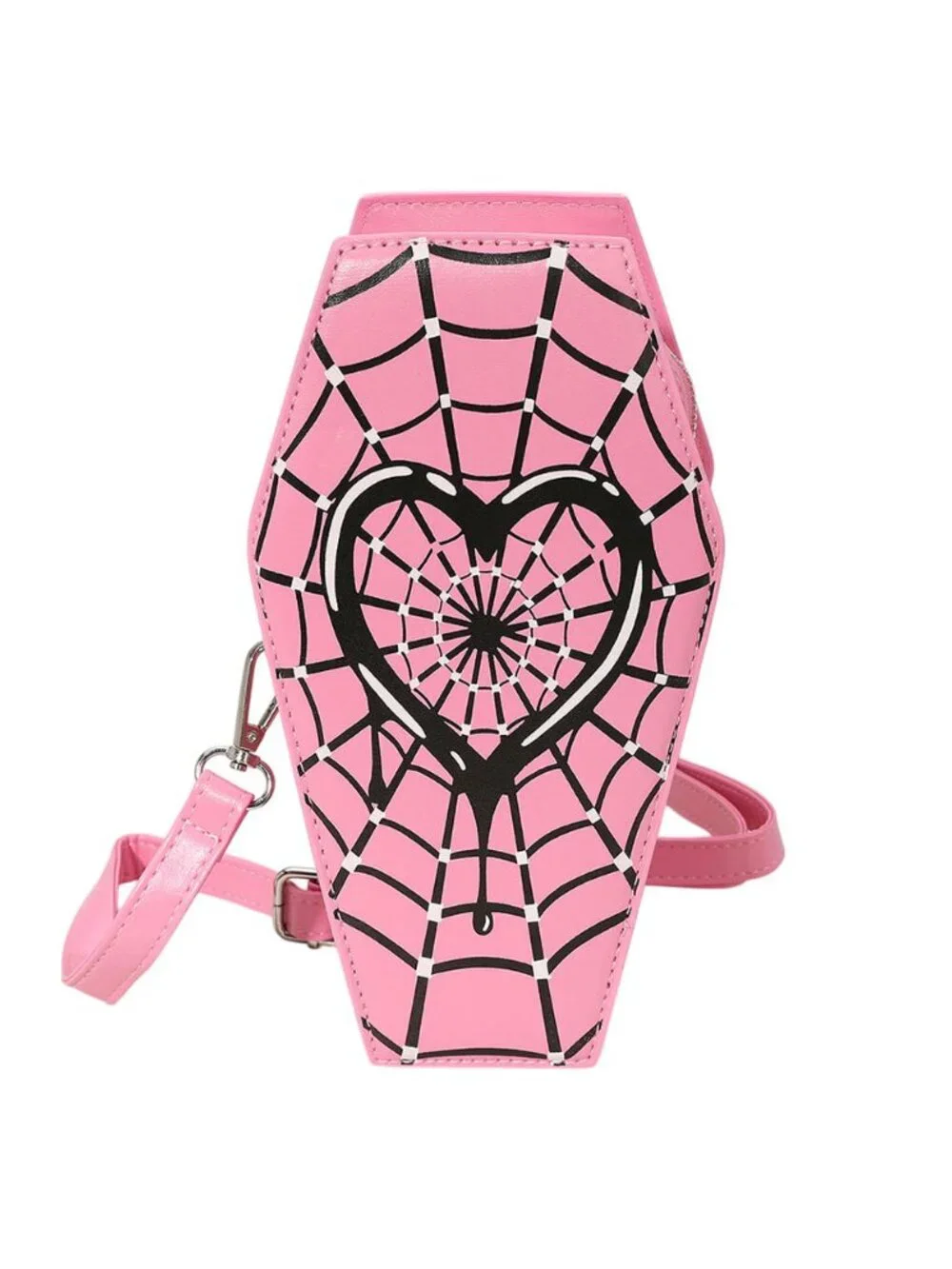 Tigerstars Faux Leather Gothic Heart Spiderweb Printed Coffin Crossbody Bag